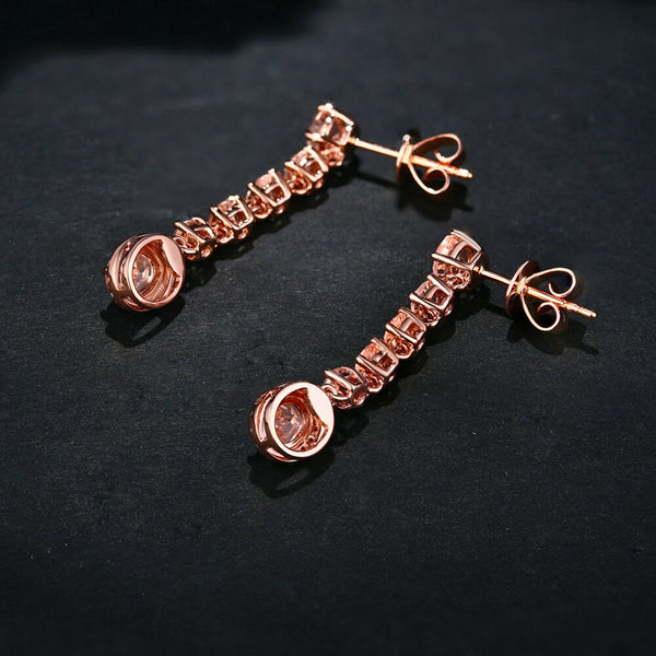 14K Rose Gold 1.88ct Morganite and Diamond Dangle Earrings for Her