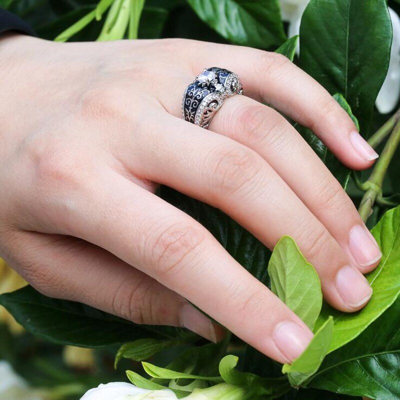 Drop Shipping Vintage Fashion Jewelry 925 Sterling Silver Round 5A Cubic Zirconia Eternity Hollow Flower Wedding Band Ring Gift