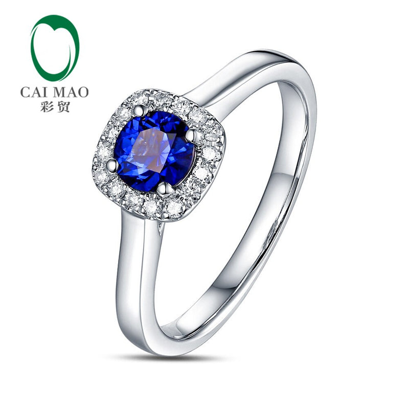 14K White Gold 0.43ct Sapphire Round Cut Engagement Ring for Women