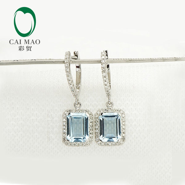 14K White Gold Aquamarine Diamond Earrings for Women