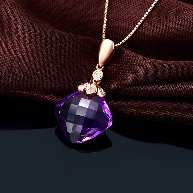 14K Rose Gold Cushion Amethyst & Citrine Pendant with Diamond for Her