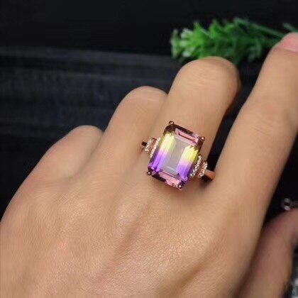925 White/Rose Silver Natural Rare Color Amethyst Ring