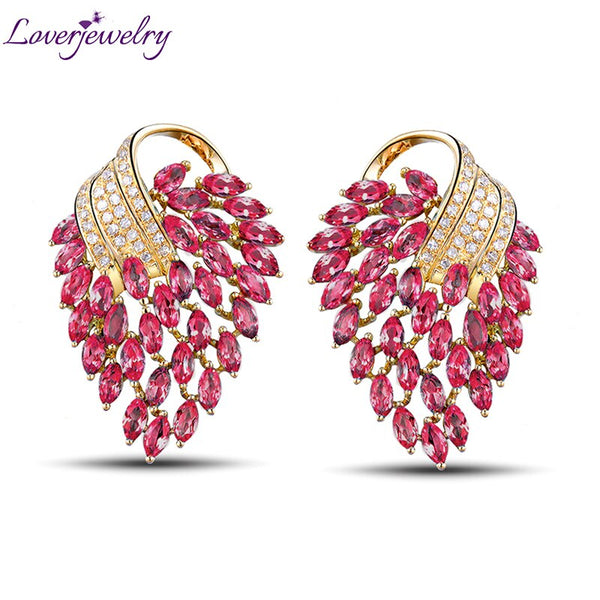 18K Yellow Gold Natural Diamonds and Ruby Earrings for Women