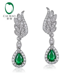 White Gold 1.21ct Emerald and Diamond Engagement Earrings for Women