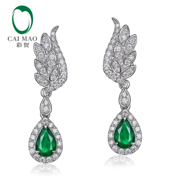 White Gold 1.21ct Emerald and Diamond Engagement Earrings for Women