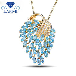 18Kt Yellow Gold Blue Topaz and Diamond Pendant for Women