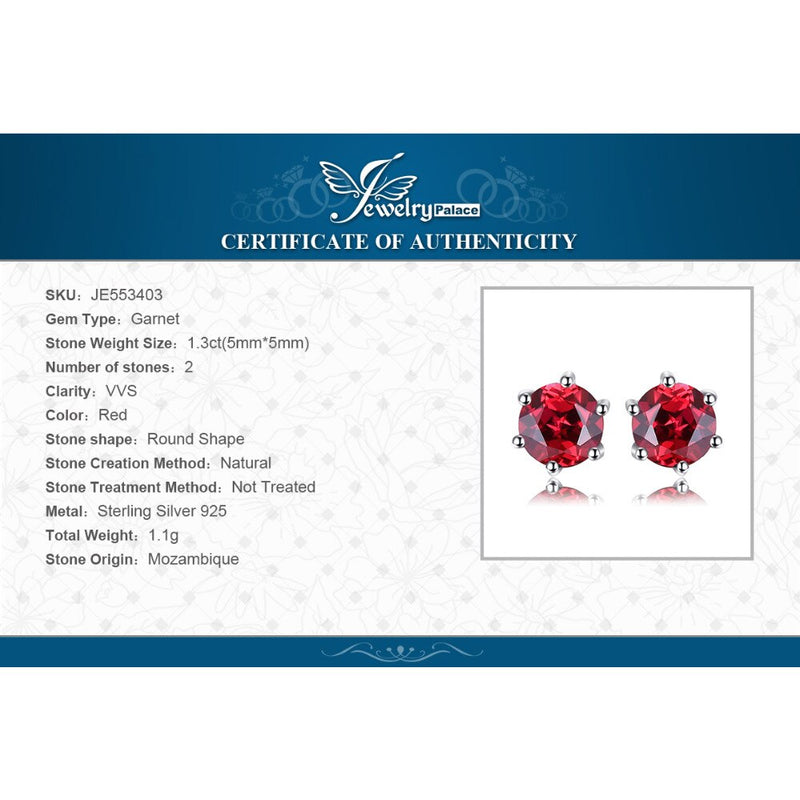 Sterling Silver 1.3ct Red Garnet Stud Earrings for Women