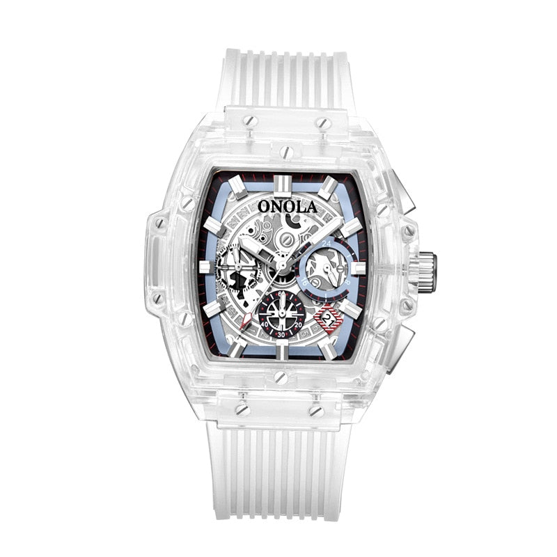 ONOLA Brand Fashion Sports Transparent Plastic Quartz Watch Men