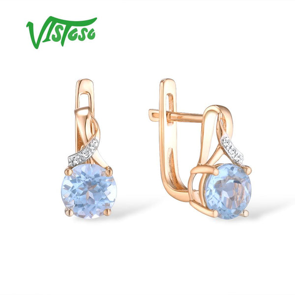 14K Rose Gold Blue Topaz Earrings