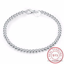 LEKANI 925 Sterling Silver Fashion 4mm Beads Chain Bracelet 20cm length
