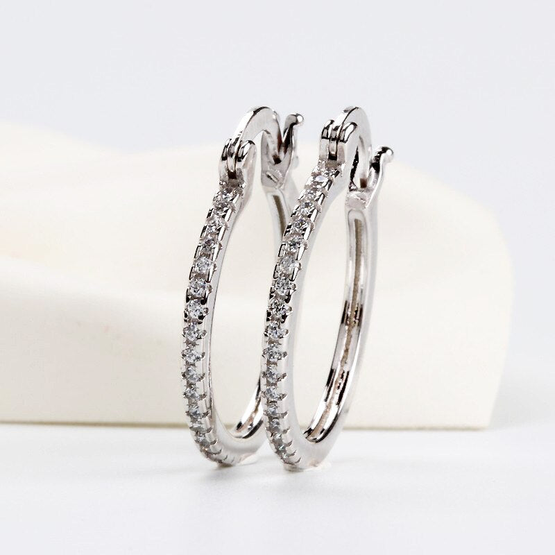 Buyee Classic Female Dangle Earring Full Circle Small Zircon 925 Sterling Silver Simple Wedding Earring Women Fashion Jewelry