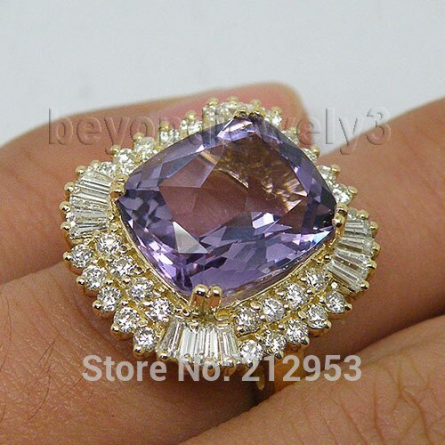 14K Yellow Gold Amethyst & Diamond Ring for Women