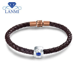 18kt White Gold Natural Blue Sapphire & Diamond Bracelet for Men