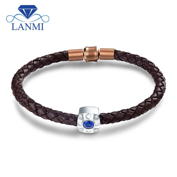 18kt White Gold Natural Blue Sapphire & Diamond Bracelet for Men