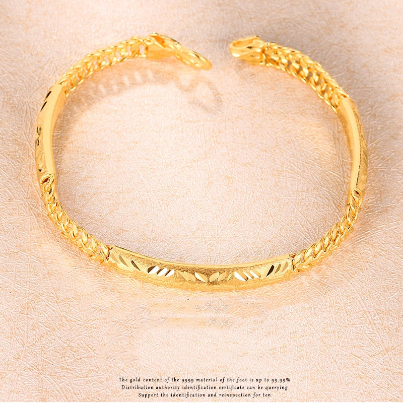 YLJC 24K Real 999 Pure Solid Gold Beautiful Romantic Bracelet