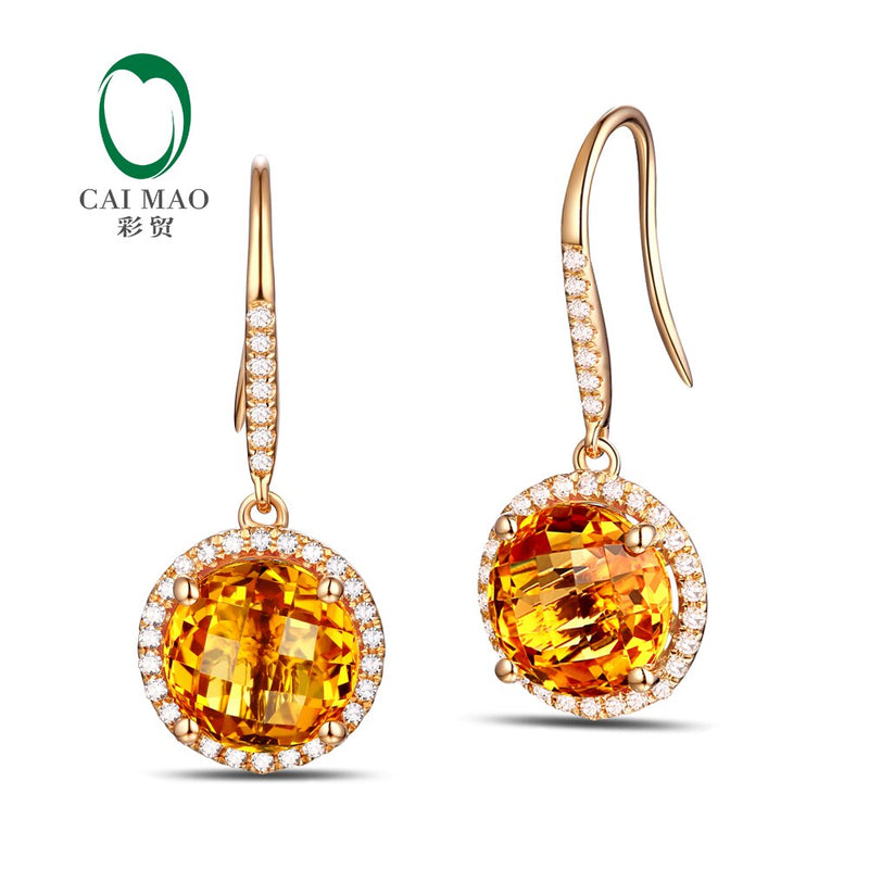 14K Yellow Gold Citrine and Diamond Engagement Earrings for Women