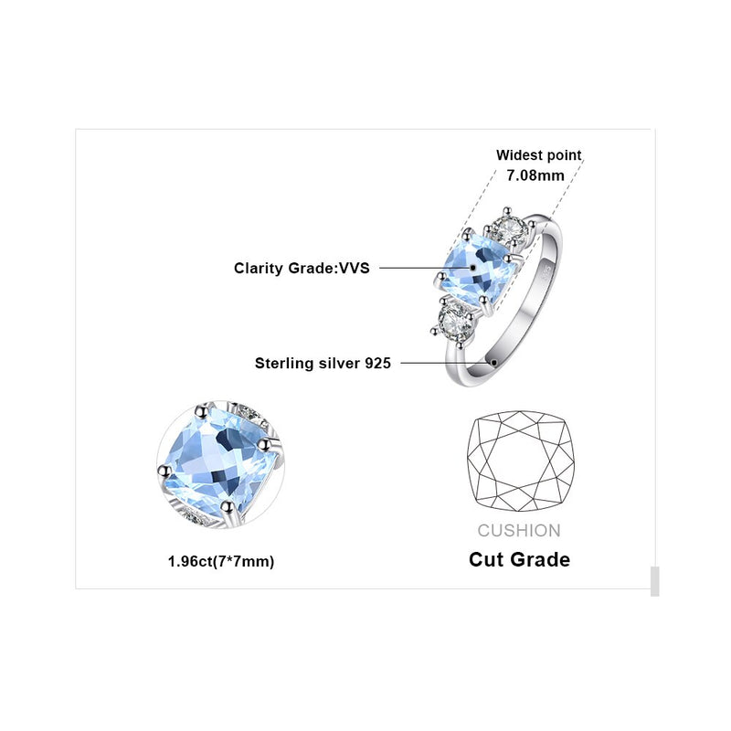 925 Sterling Silver 1.9ct Sky Blue Topaz 3 Stone Ring for Women