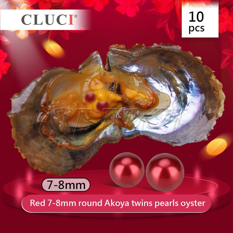 CLUCI 10pcs 7-8 mm Red Twins Akoya Pearls in Oysters