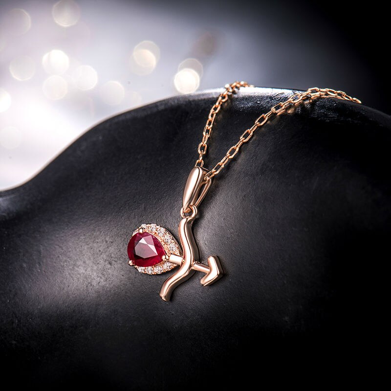 18K Rose Gold Natural Ruby Pear Cut Pendant for Women