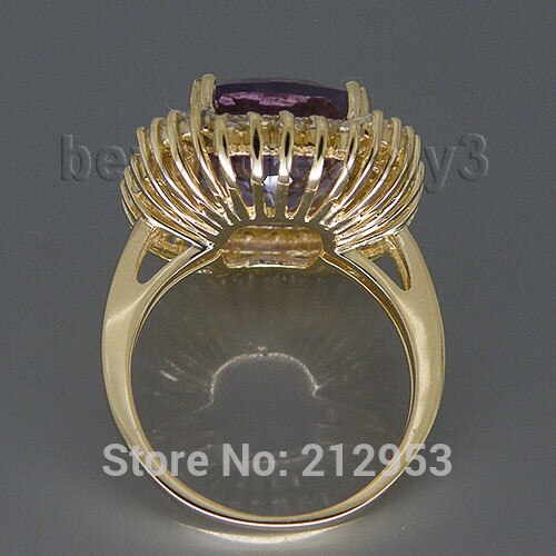 14K Yellow Gold Amethyst & Diamond Ring for Women