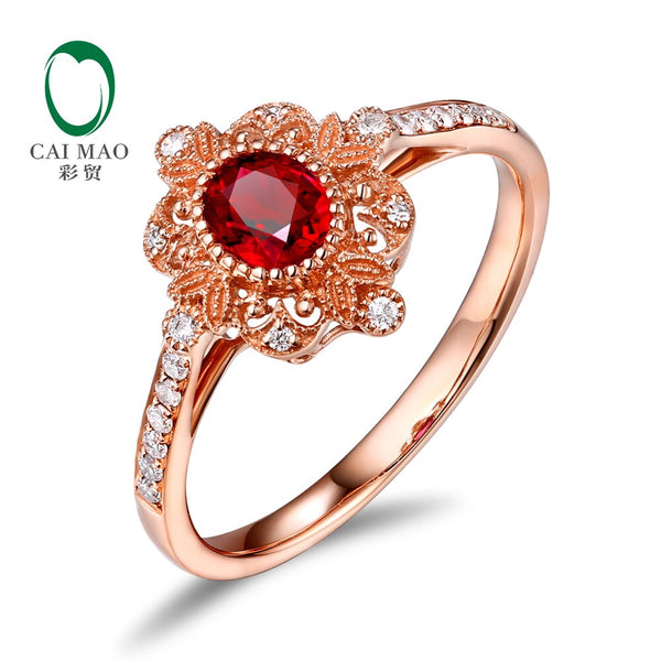 14K Rose Gold Ruby and Diamond Milgrain Engagement Ring for Her