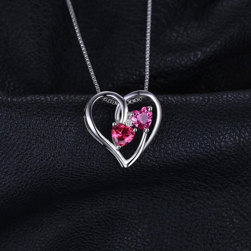 925 Sterling Silver Created Ruby Pink Sapphire Heart Pendant for Woman