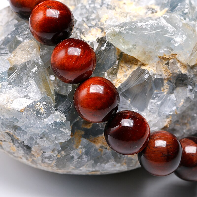 Sterling Silver Red Tiger Eye Beads Bracelet for Men & Women