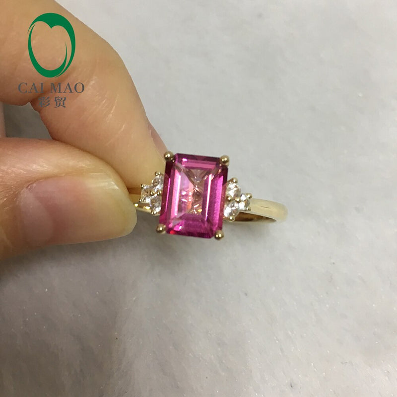 14K White Gold 2.78ct Emerald Cut Pink Topaz and 0.28ct White Sapphire Engagement Ring for Her