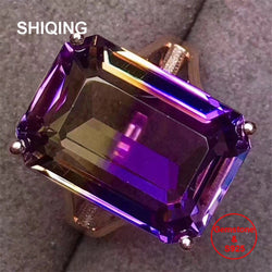 SHIQING 925 Sterling Silver Natural Ametrine Gemstone Ring