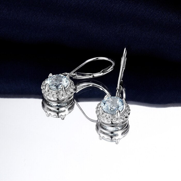 14kt White Gold Aquamarine Diamond Dangle Earrings for Women