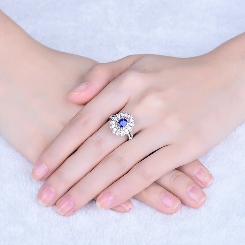 18K White Gold Oval Sapphire Wedding Rings for Women