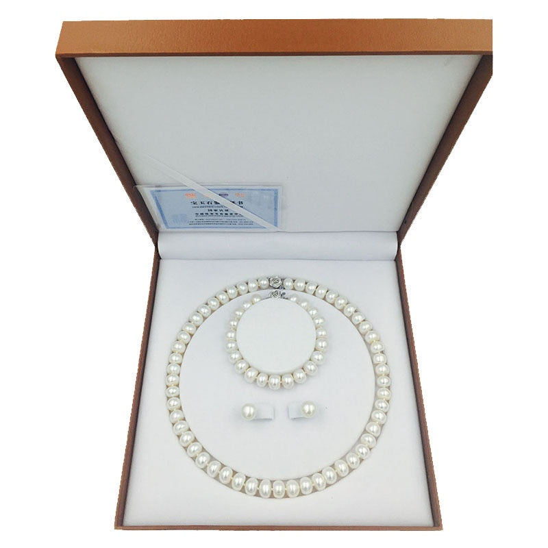 Sterling Silver Freshwater Pearls Necklace, Earrings, Bracelet Set for Women