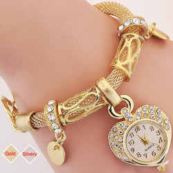 Gold-Tone Heart Shape Watch with Alloy Bracelet for Women