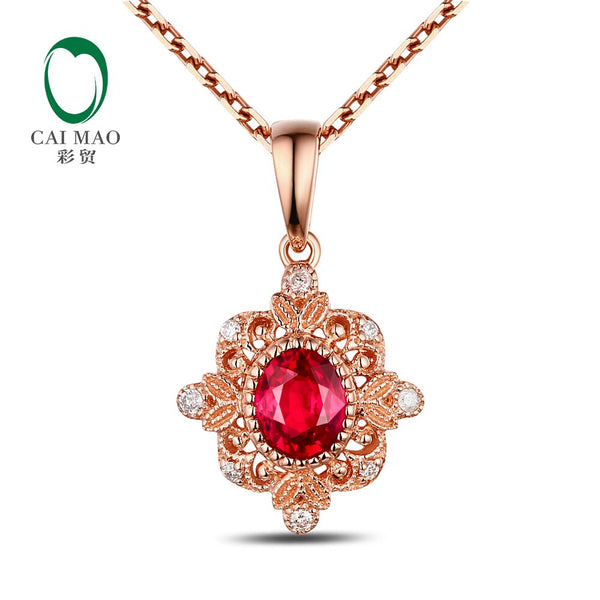 18k Rose Gold 0.52ct Ruby and Diamond Engagement Pendant for Women