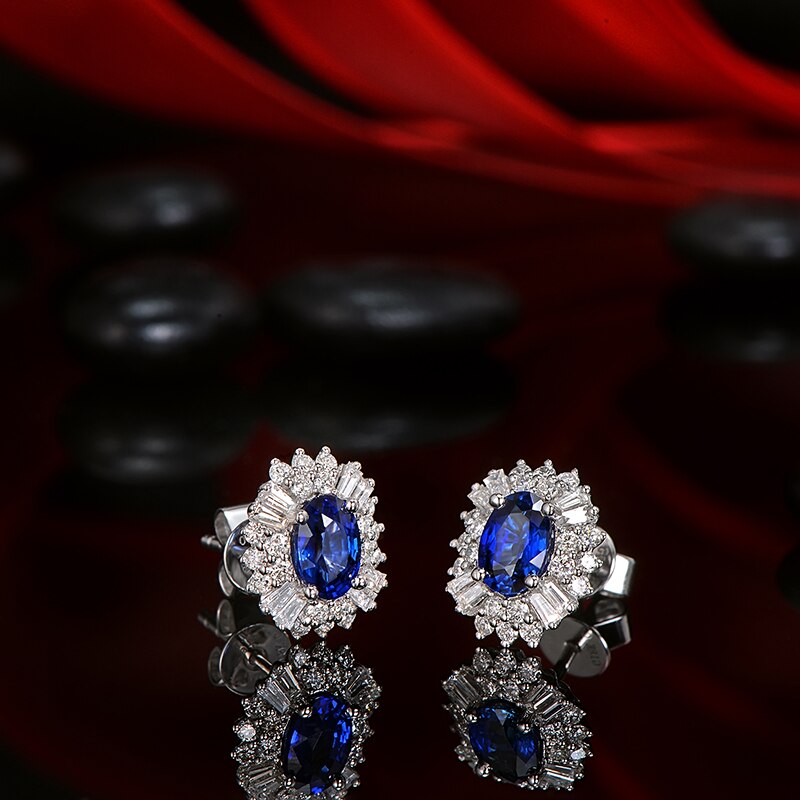 14kt White Gold Blue Sapphire and Diamond Earrings for Women