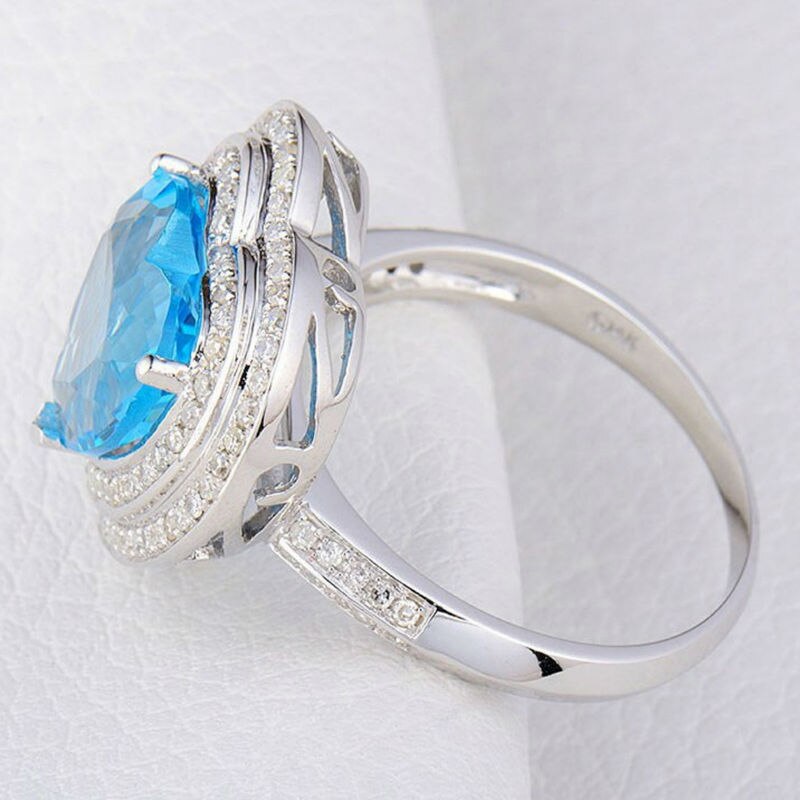 14K White Gold Blue Topaz Engagement Ring for Women