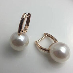 Sinya 18K Gold Hoop earrings with Natural Round 9.5mm Pearls