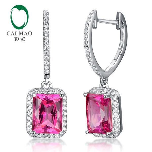 14KT White Gold Good Pink Topaz Diamond Dangle Earrings for Women