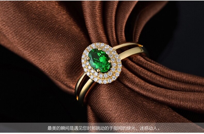 18KT Yellow Gold Tsavorite and Diamond Ring for Women