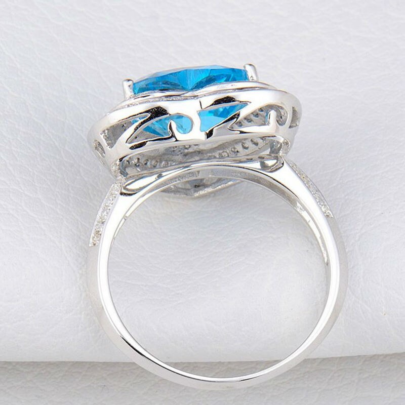 14K White Gold Blue Topaz Engagement Ring for Women