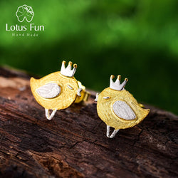 925 Sterling Silver Natural Stone Bird Stud Earrings for Women