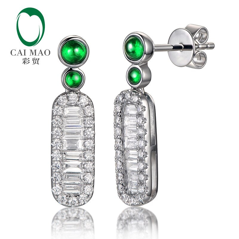 14k White Gold Emerald and Diamond Drop Earrings for Women