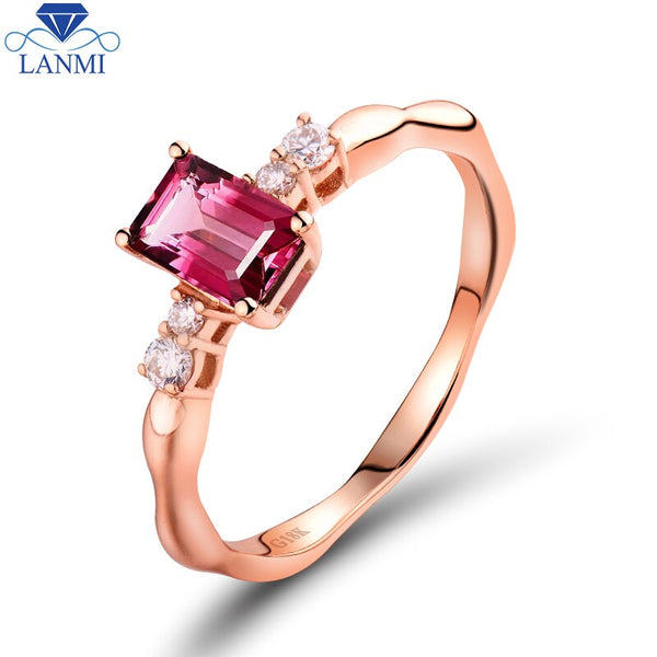 18K Rose Gold Natural Pink Tourmaline Engagement Ring for Women