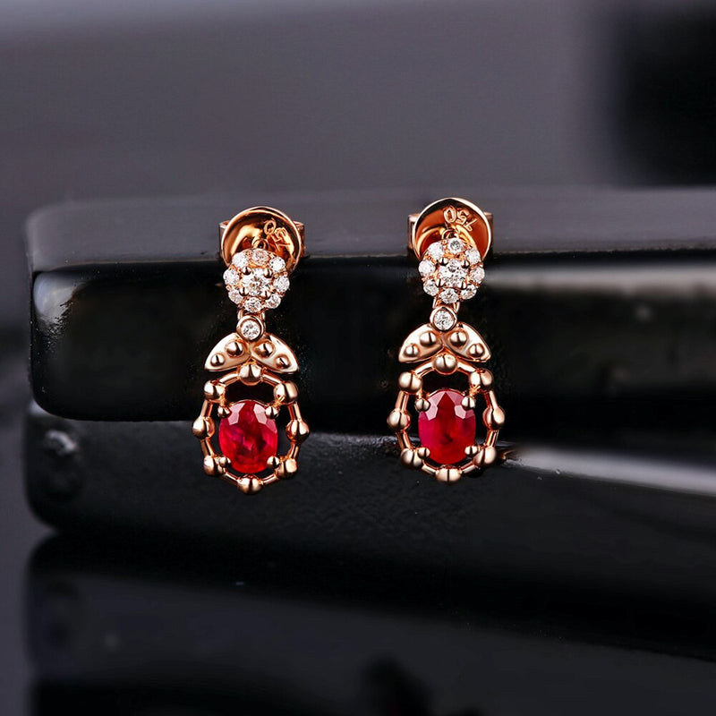 14k Rose Gold 0.50ct Ruby & Diamond Drop Earrings for Her