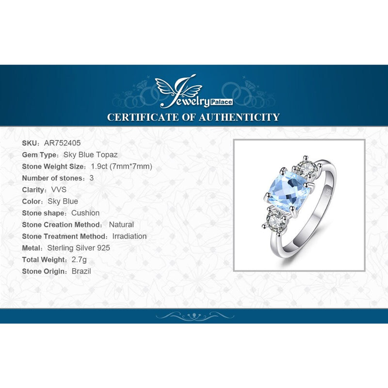 925 Sterling Silver 1.9ct Sky Blue Topaz 3 Stone Ring for Women