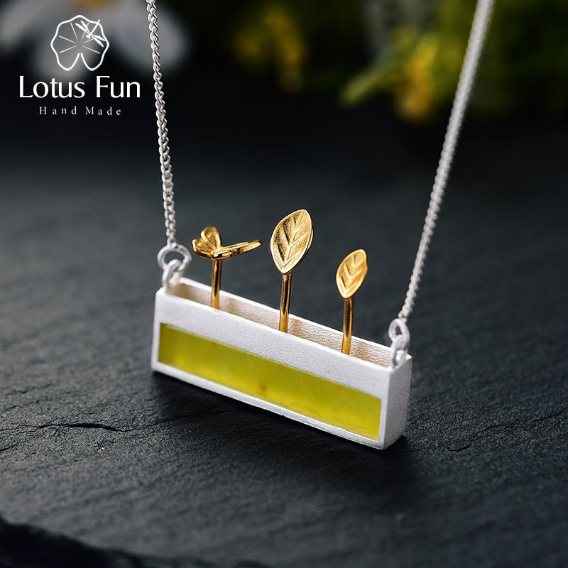 Sterling Silver Lotus Natural Stone Pendant Necklace for Women