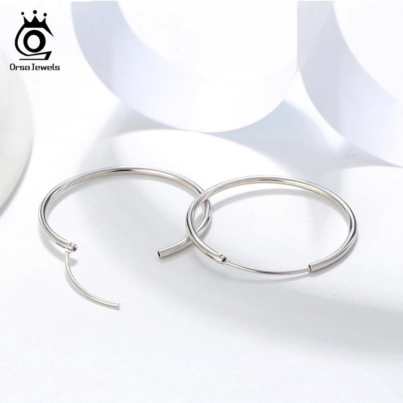 ORSA JEWELS Solid 925 Sterling Silver Round Hoop Earrings 30 40 50 MM