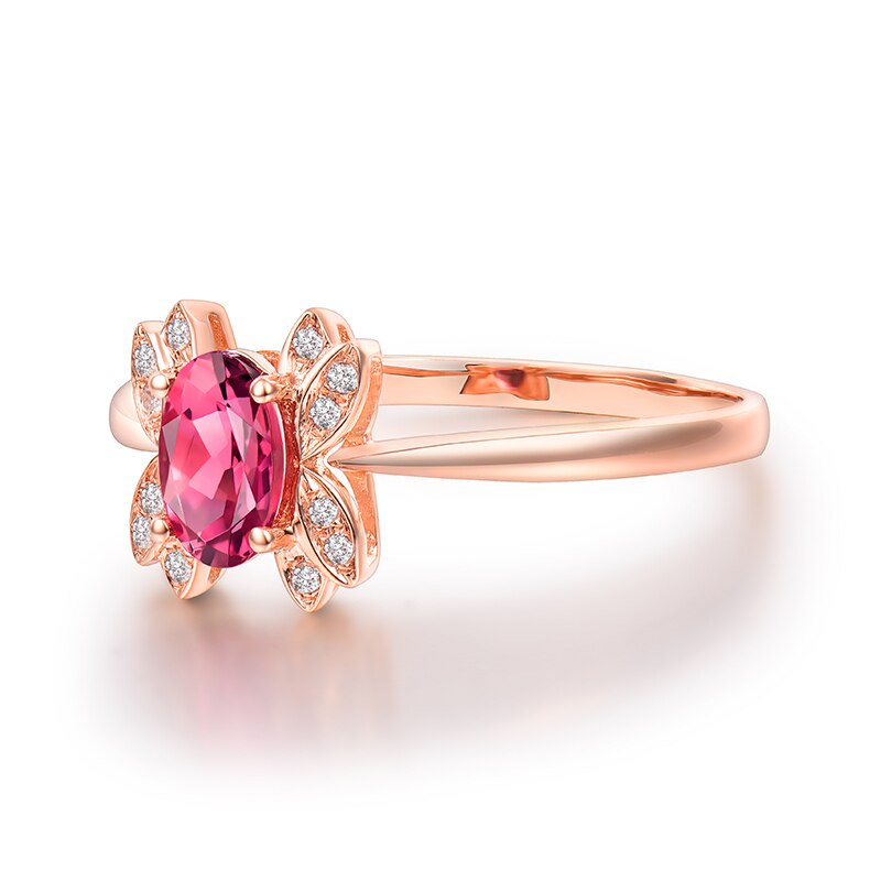 14K Rose Gold Pink Tourmaline Diamond Ring for Women