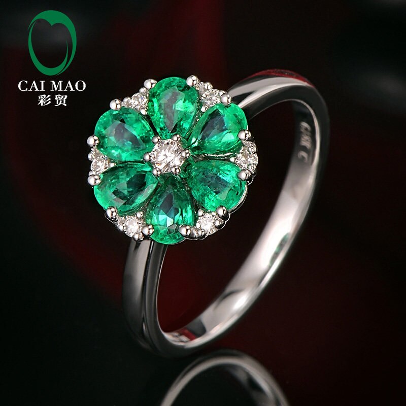 14k White Gold Emerald and Diamond Engagement Ring for Her