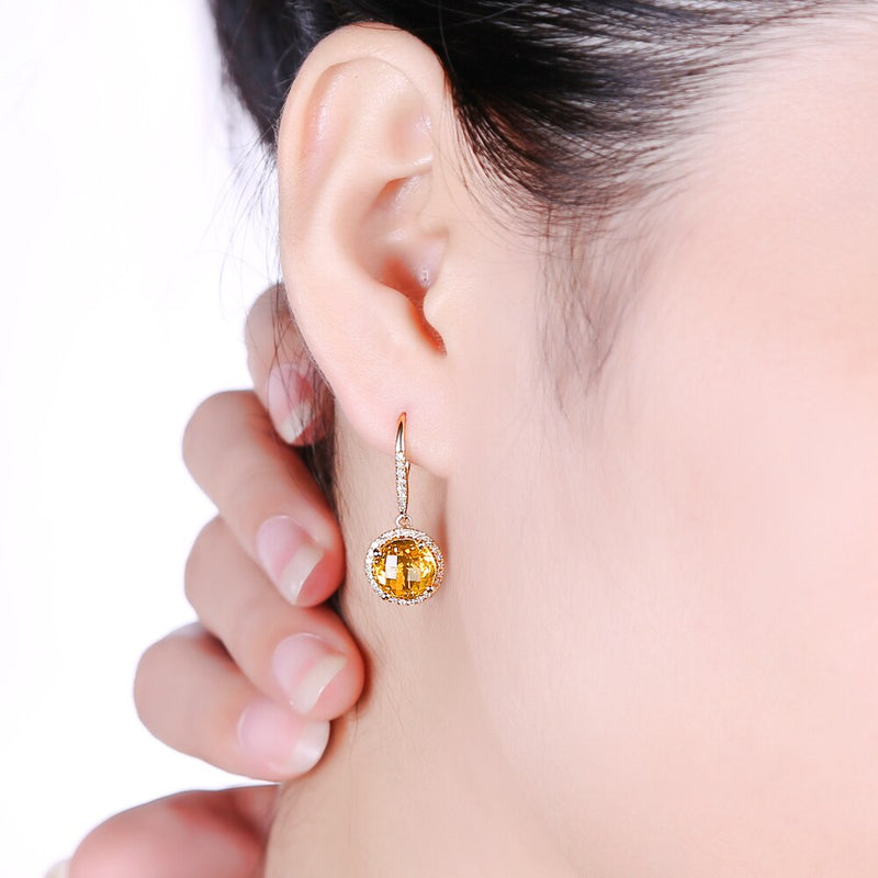 14K Yellow Gold Citrine and Diamond Engagement Earrings for Women